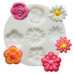 Moule en silicone thème fleurs - 5 formes - diam. 7 cm
