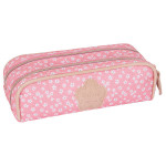 Trousse double compartiment 22 x 7,5 x 7 cm Fleurs roses